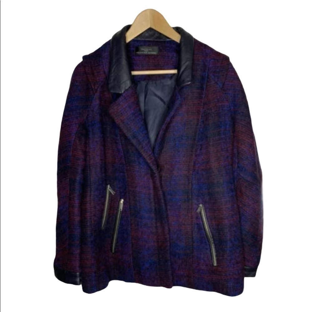 Zara Trafaluc Womens Wool Blend Coat M Plaid